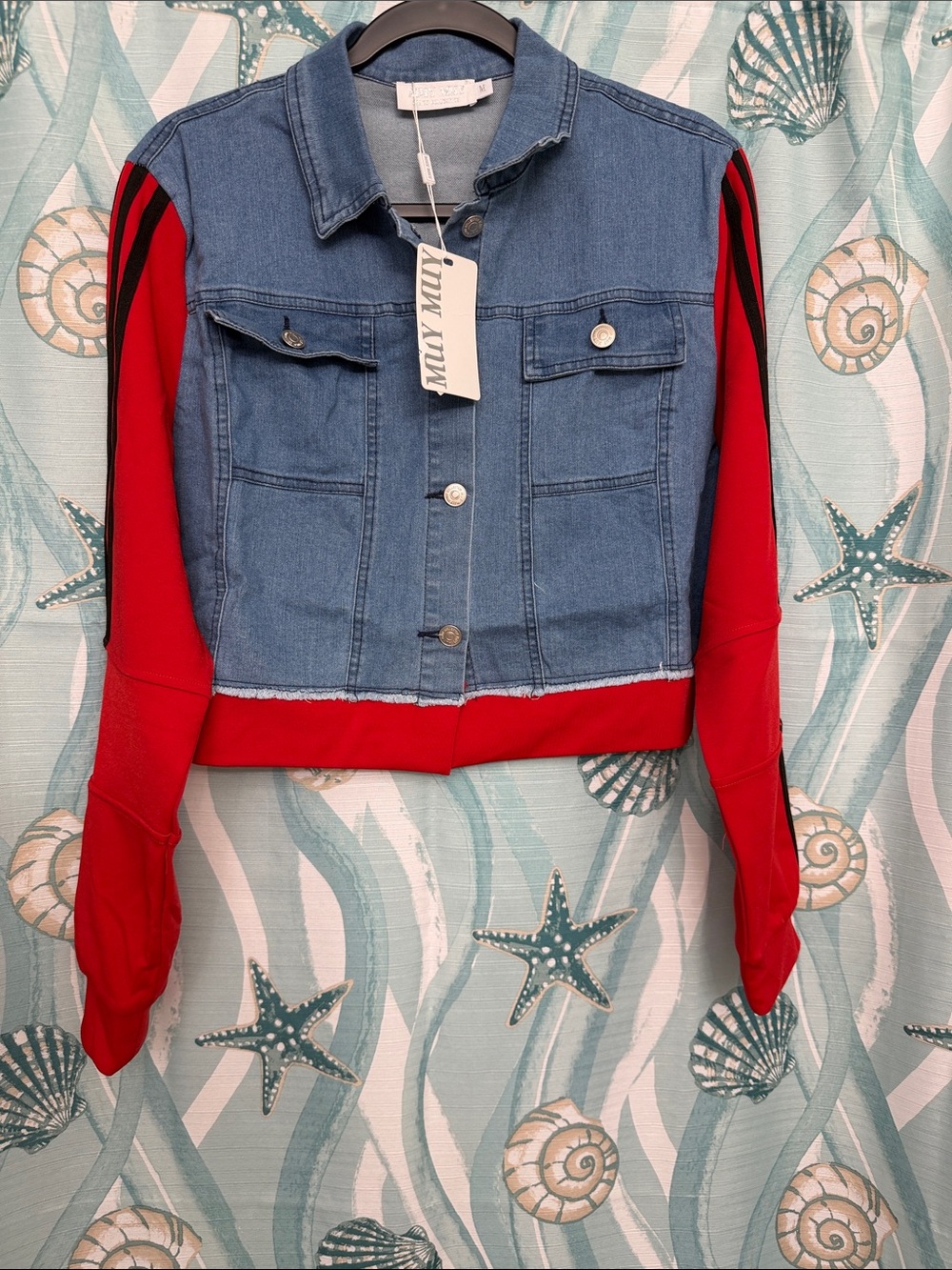 Milly Denim & Red Sleeve Jean Jacket